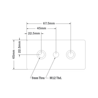 32-4590M12-0 MODULAR SOLUTIONS FOOT & CASTER CONNECTING PLATE<BR>45MM X 90MM, M12 HOLE